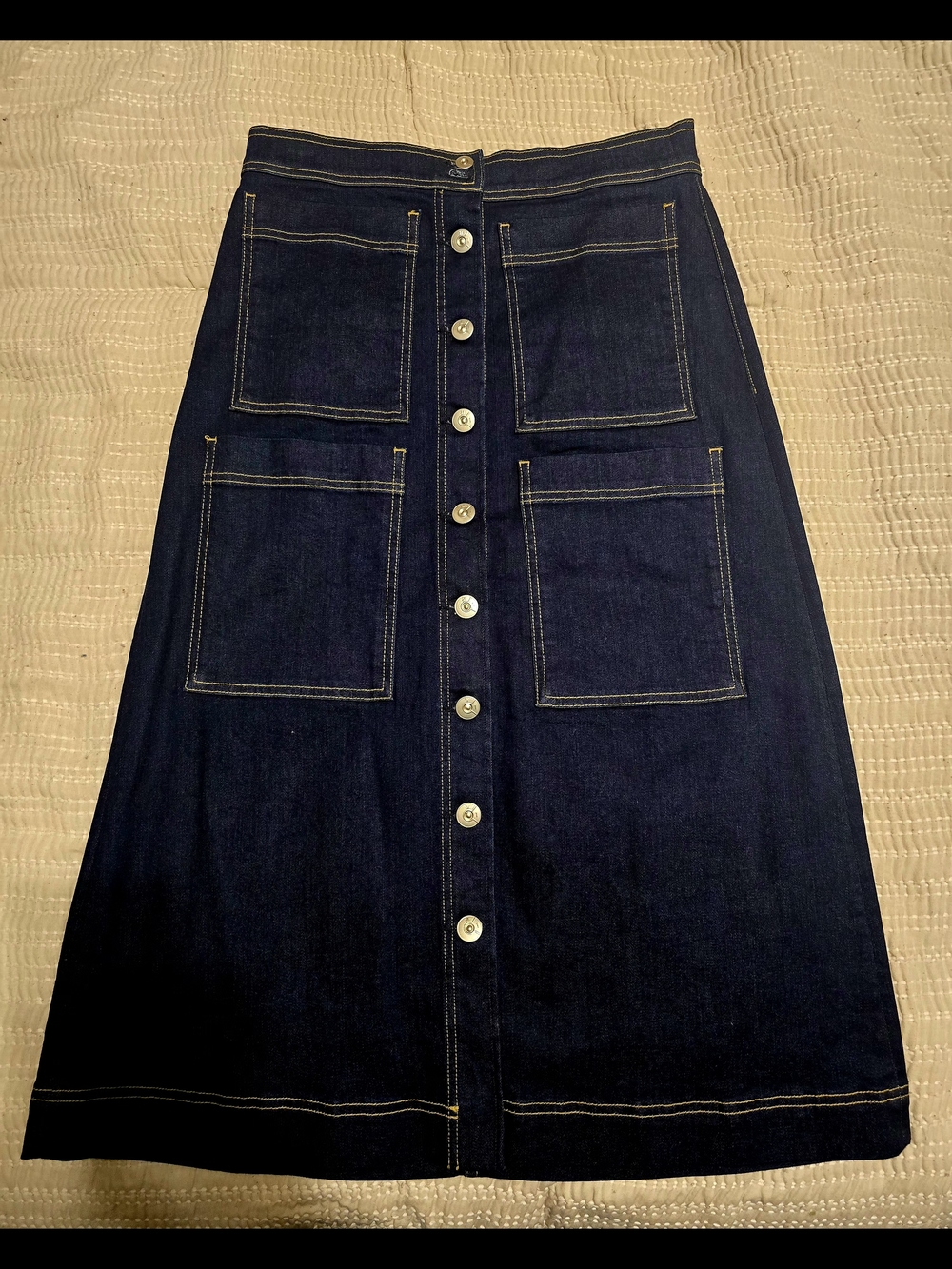 3x1 Dark Indigo Double Pocket High Waist Denim Midi Skirt